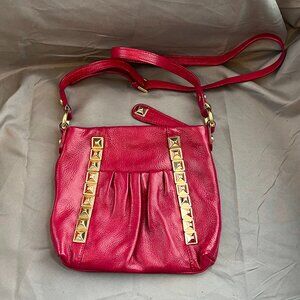 Raspberry Leather Crossbody bag with gold studs